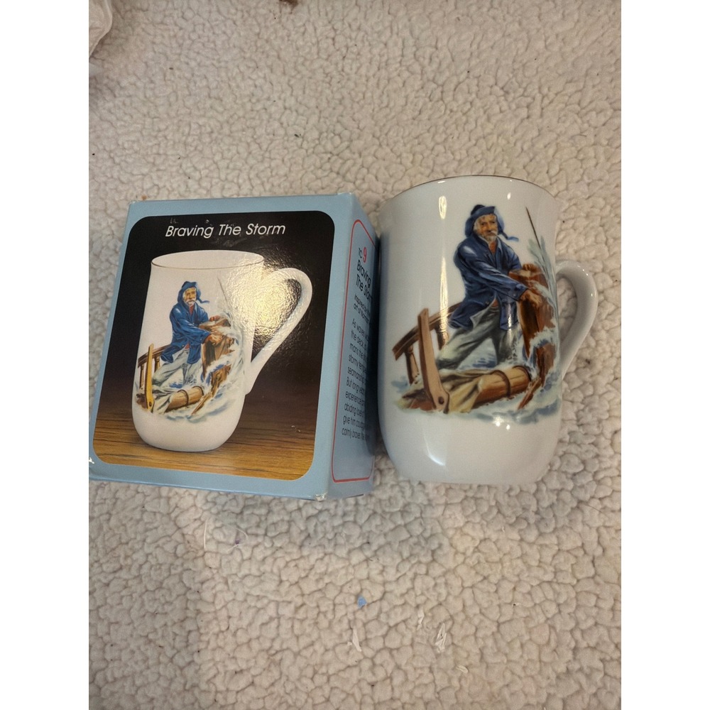 Museum Collections Braving The Storm Norman Rockwell Coffee Mug 1986 Vintage